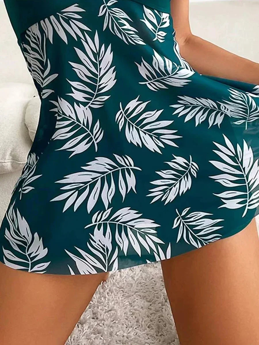 Maillot de Bain Fendu Femme 2024 — Robe Courte Sexy, Taille Haute, Maille Imprimée, Plage