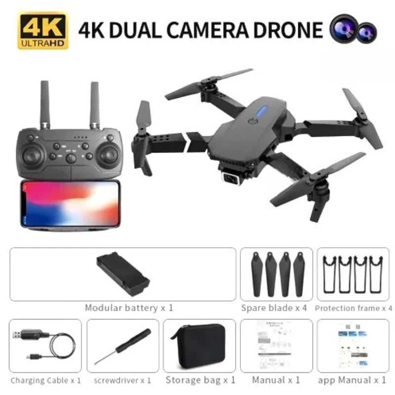 Nuevo Dron E88 Pro WiFi FPV-Cámara HD de gran angular 4K/1080P, cuadricóptero plegable con mantenimiento de altitud