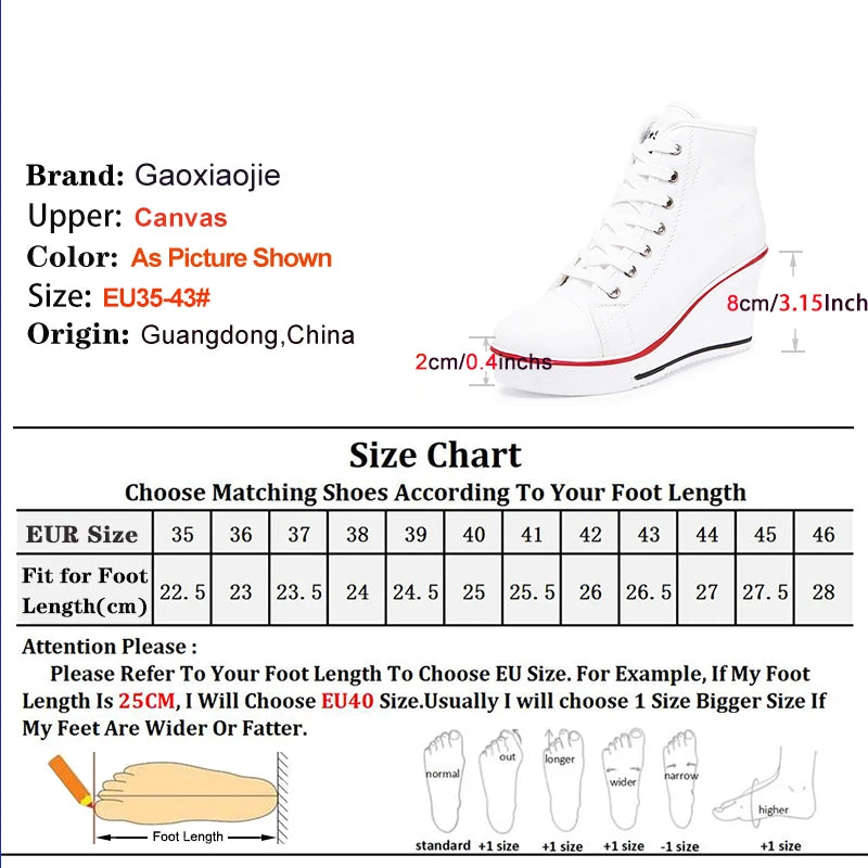 Women's Canvas Sneakers Spring Autumn Lace-up Platform Shoes Women's High Platform Casual Shoes Zapatillas Mujer Chaussure Femme