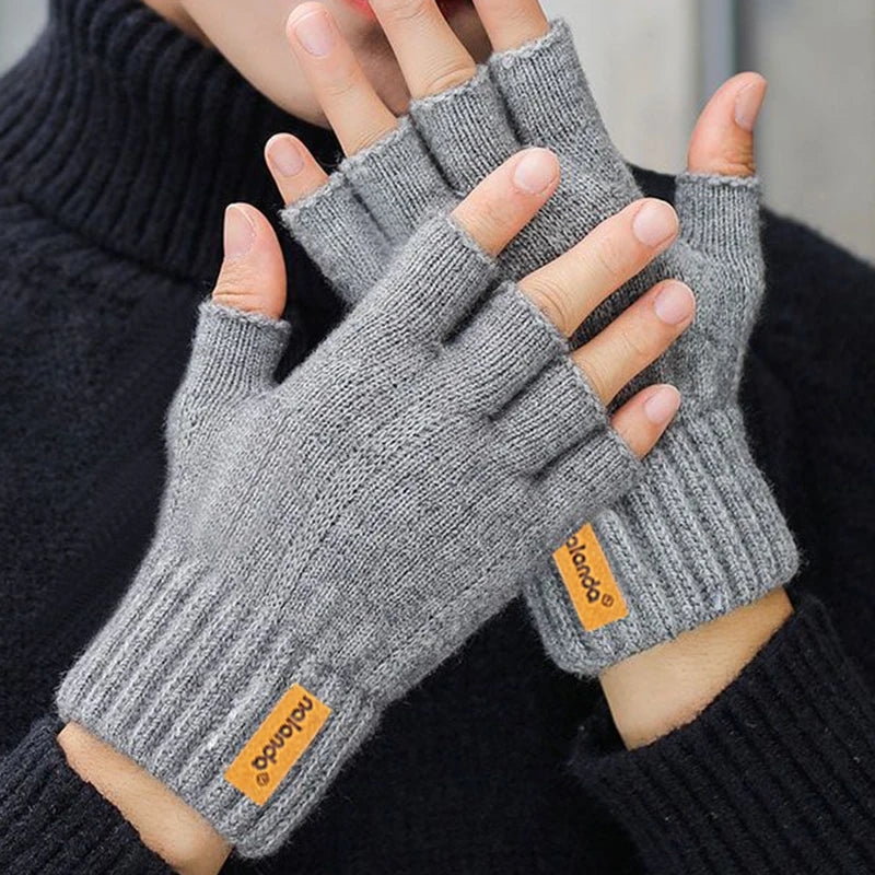 Gants tricotés chauds en peluche sans doigts pour hommes et femmes, gants de sport de plein air pour écran tactile, mode hiver automne