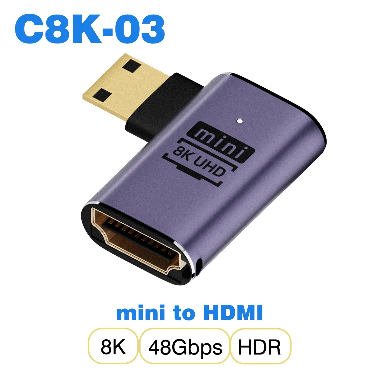 Convertisseur mini micro HDMI vers HDMI 2.1 — 48Gbps, 8K60Hz, 4K120Hz, projecteur, HDTV