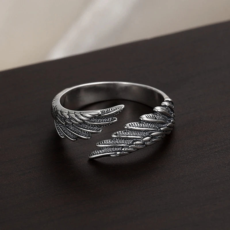 2Pcs Vintage Rings for Men Women Bat Wing Demon Eye Hip Hop Adjustable Retro Silver Color Daily Party Jewelry