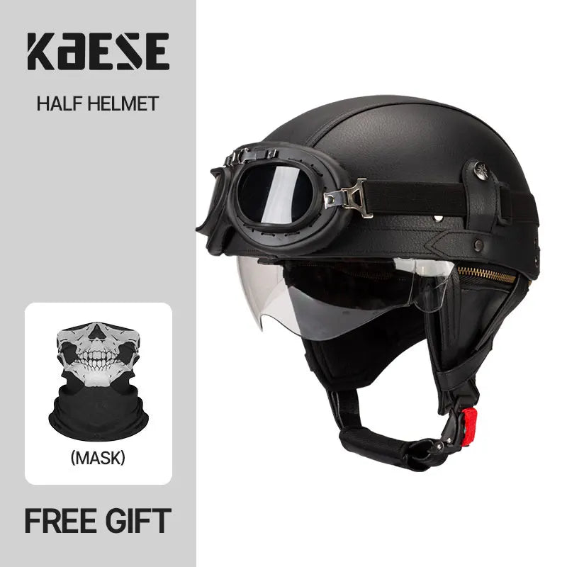 Motorcycle Half-Face Vintage Helmets Men Women Unisex Scooter Summer Helmet Black Brown DOT Approved Helmet