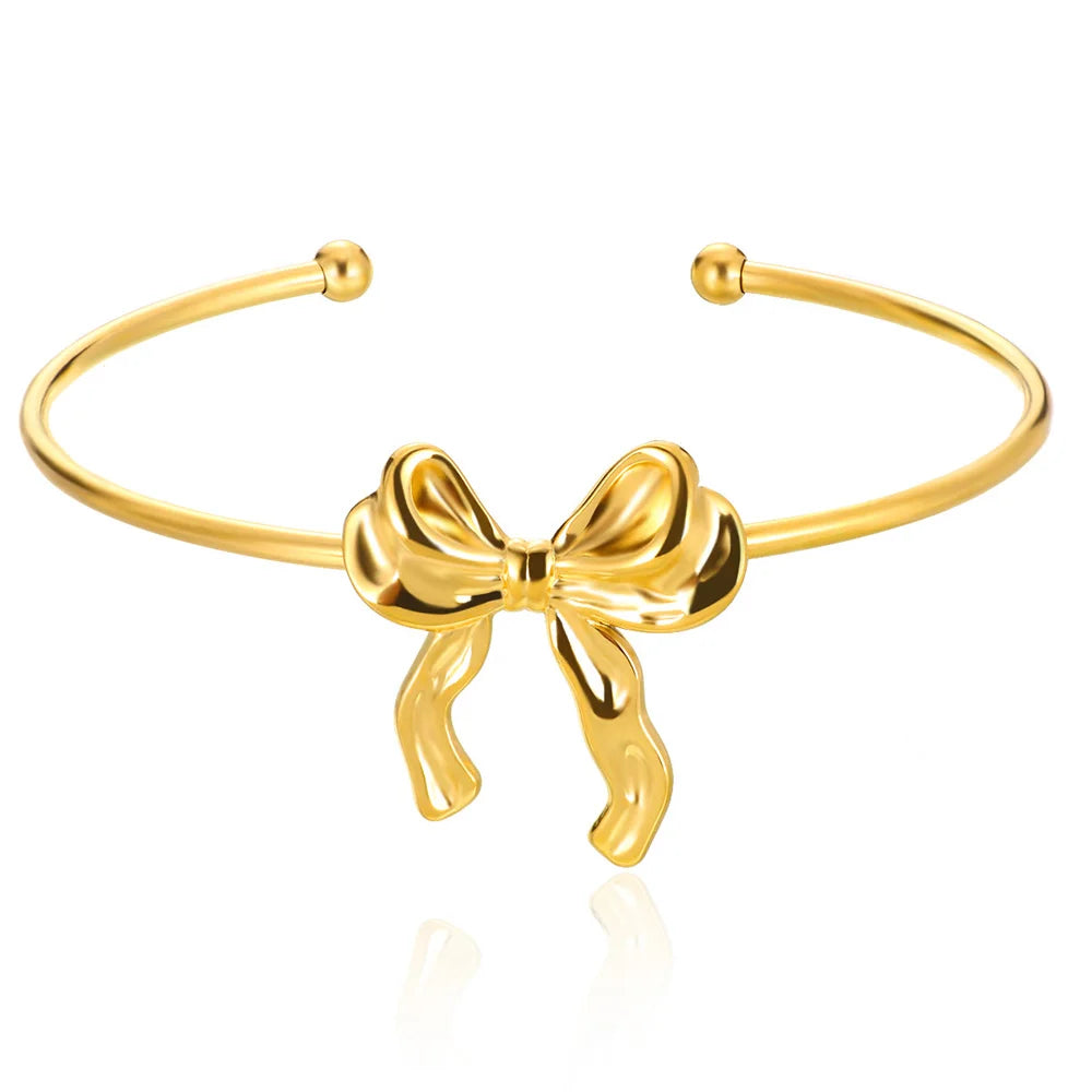 Exquisite Classic Bump Pattern Opening Bracelets for Women, Gold Color Stainless Steel Cuff Hand Ornament Gift