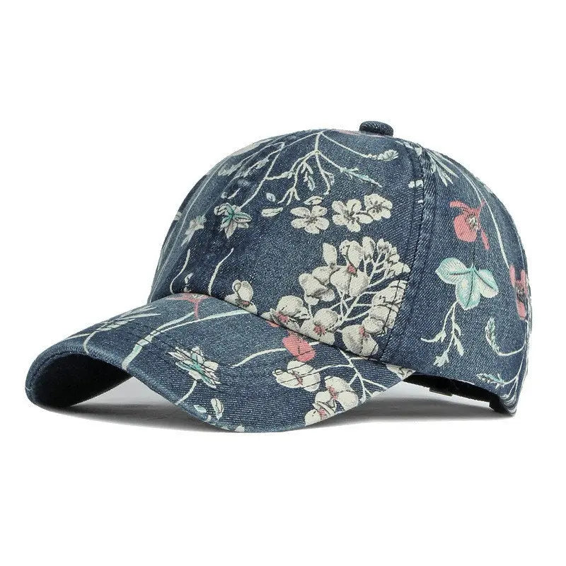LDSCircJR-Unisex Floral Print Denim Baseball Cap, Adjustable Outdoor Snapback Hats, Spring, 170