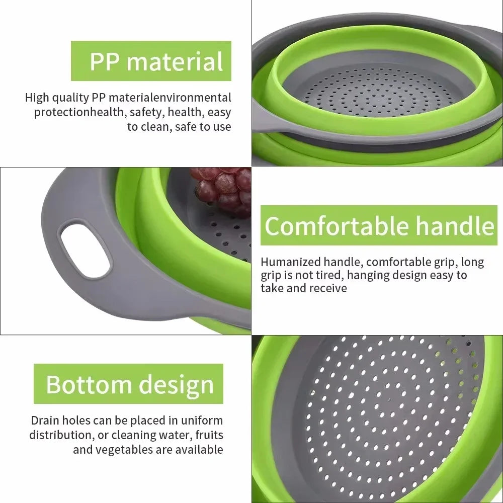2pcs Silicone Collapsible Strainer Basket, Foldable Colander for Fruit Vegetable, Kitchen Strainer for Food Pasta Kitchen Tools Drainage Device
