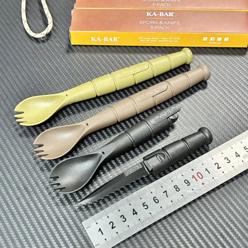 Mini ensemble de couverts tactiques EDC, outil multifonction d'extérieur, fourchette cuillère couteau Combo Camping randonnée équipement essentiel