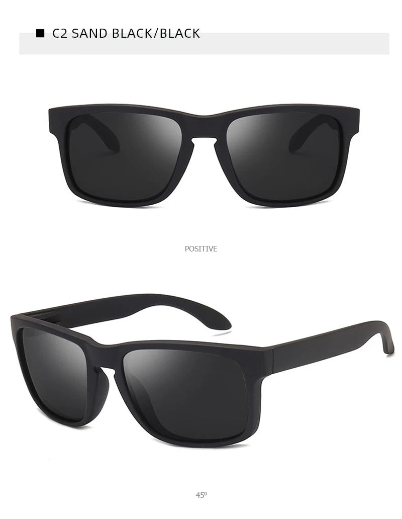 Lunettes de soleil polarisées carrées classiques pour hommes et femmes, Vintage, en plastique, élégantes, noires, pour Sports de plein air, UV400