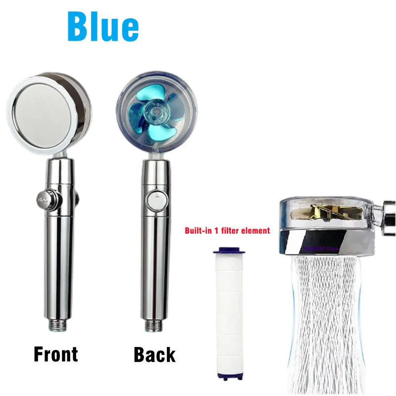 Pommeau de douche avec ventilateur Turbo, Rotation à 360 degrés, haute pression, économie d'eau, Spray réglable, filtres, accessoires de salle de bains