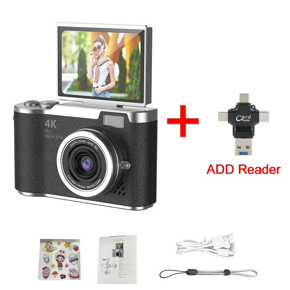 Appareil photo numérique 4K CCD — 8x zoom, 48MP, compact, 180° écran rabattable, selfie, étudiant