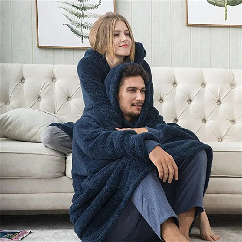 Mujeres invierno grueso cálido outwear con capucha sólido elegante suave doble forro polar chaqueta unisex bolsillo jerséis largos sudaderas con capucha ropa de casa