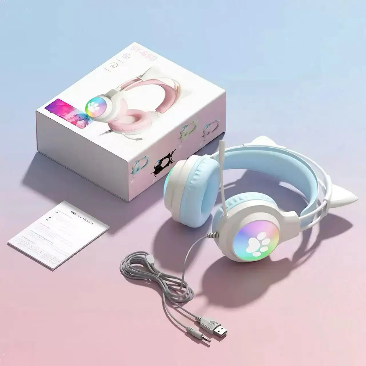 Casque gaming oreilles de chat filaire — suppression du bruit, éclairage LED, son surround FPS, avec micro