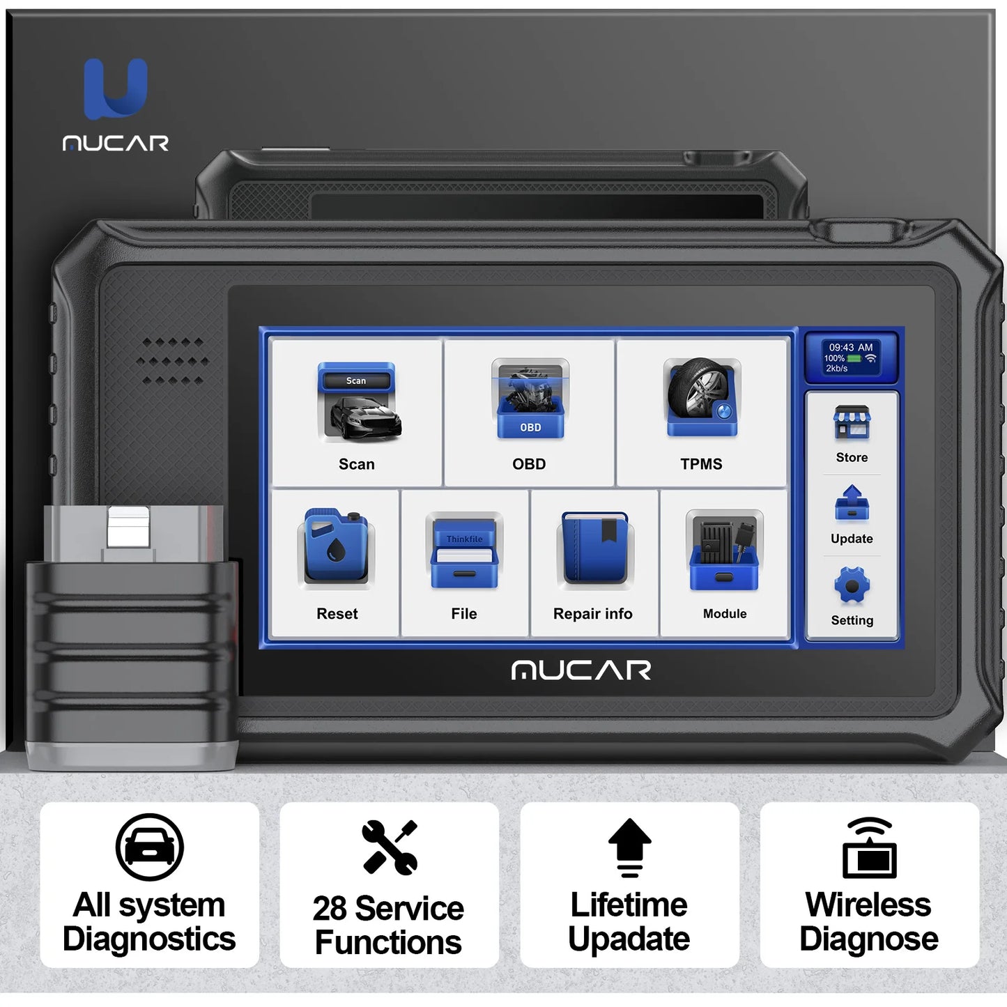 MUCAR VO6 - Car Diagnostic Tools, Full System Automatic, 28 Resets, Maintenance ug F TCM Airbag ABS IMMO, Free Lifetime Update, UAE OBD2