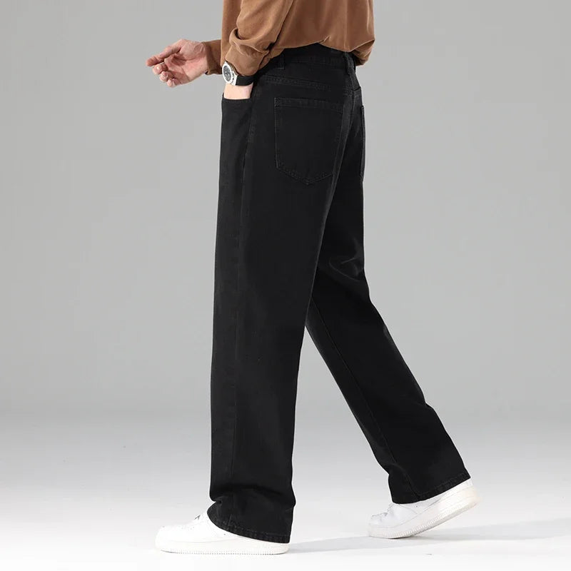 Pantalones vaqueros de hombre a estrenar, otoño, negros, informales, holgados, clásicos, rectos, cómodos, anchos, vaqueros para hombre