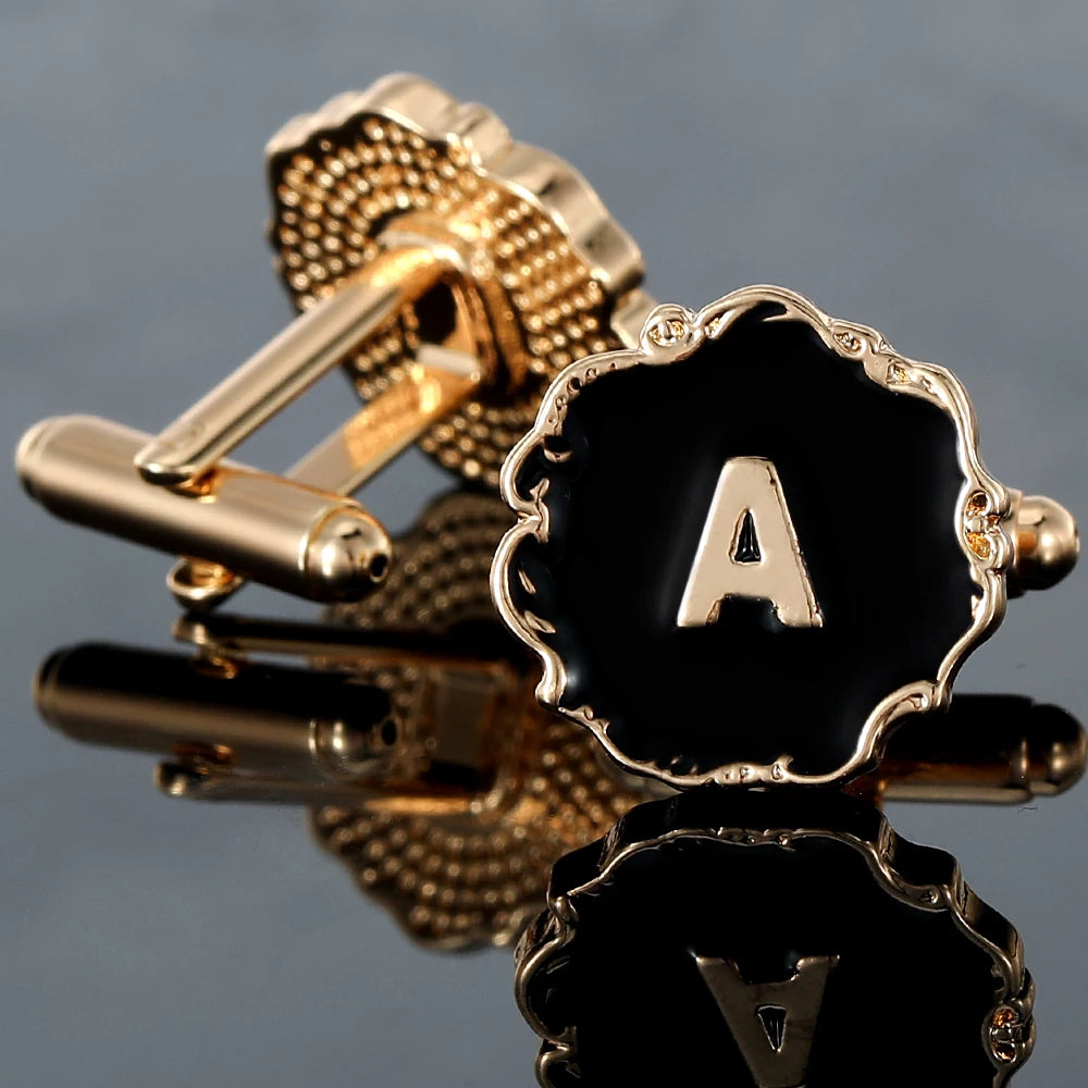 Boutons de manchette classiques pour hommes, 26 lettres initiales de l'alphabet, A B C D E F G H I J K L M N O P Q R S T U, bouton à manches V W X Y Z