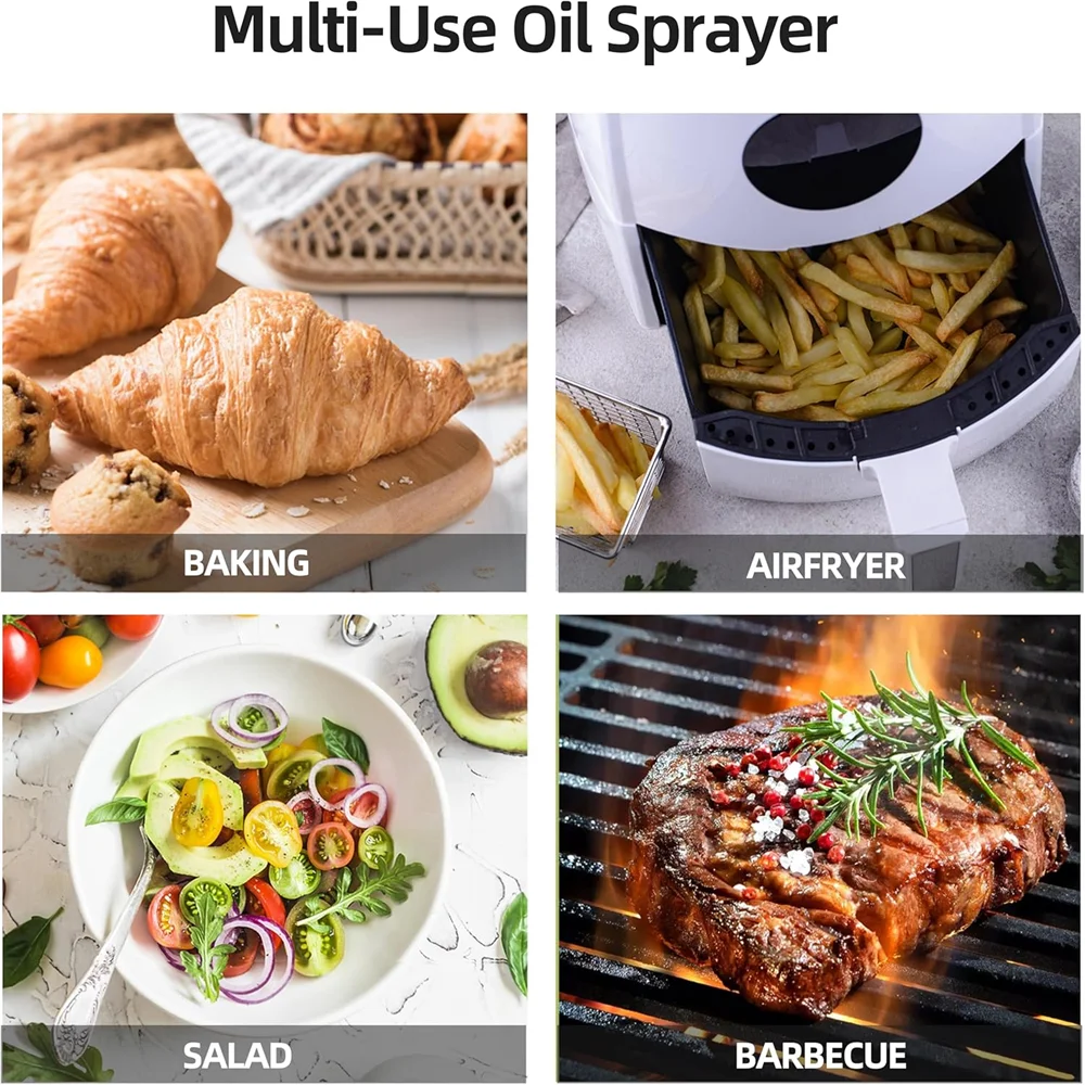 Pulvérisateur d'huile pour la cuisine de 470 ml, distributeur d'huile d'olive 2 en 1 et flacon pulvérisateur d'huile, vaporisateur d'huile avec autocollants, flacon pulvérisateur en verre épais