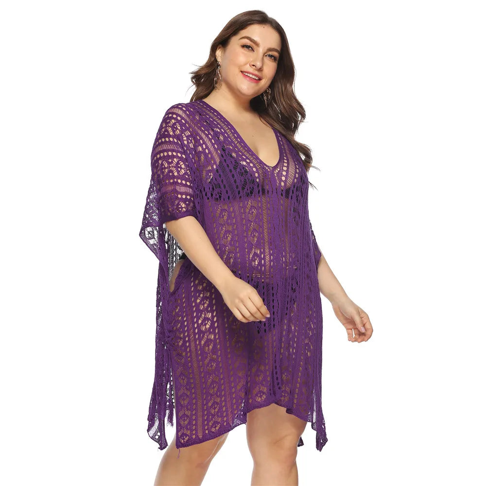 Grande taille Robe De Plage tunique maille unie Bikini couvrir maillot De Bain vêtements De Plage amples maillots De Bain pour les femmes Robe Robe De Plage
