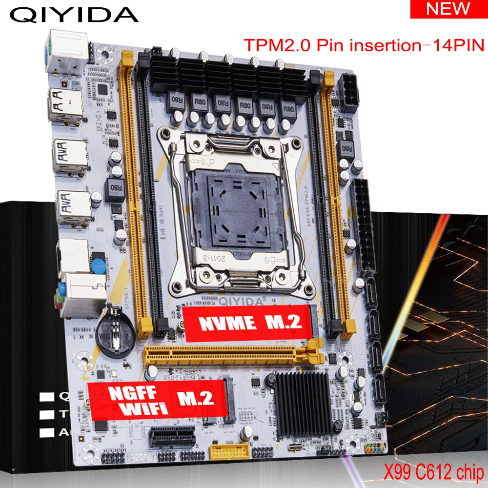 Carte mère QIYIDA X99 mATX LGA2011-3 — Xeon E5 V3/V4, DDR4 128 Go, M.2 NVMe/NGFF, SATA3, USB3.0