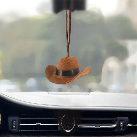 Chapeau de Cowboy mignon, ornement de voiture, pendentif en tissu, accessoire intérieur amusant pour voyage sur route pour femmes et hommes