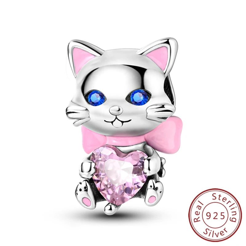 Abalorios de plata de ley 925 con huellas de perro, gato, corazón, animales, abalorios que se ajustan a pulseras, collares, colgantes, joyas para mujer, para hacer tú mismo