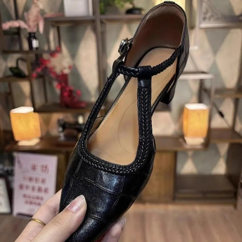 Designer high-heeled sandals pointy toe heel Women's Shoes 2025 trendy summer new thick pumps shallow buckle Women's Shoes