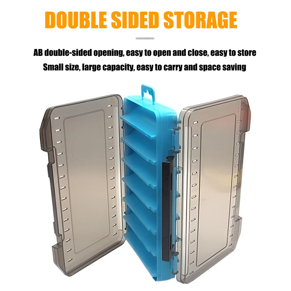 Caja de aparejos de pesca con 14 compartimentos, accesorios de pesca, estuche de almacenamiento para anzuelos de señuelo, cajas de almacenamiento de herramientas de pesca de doble cara