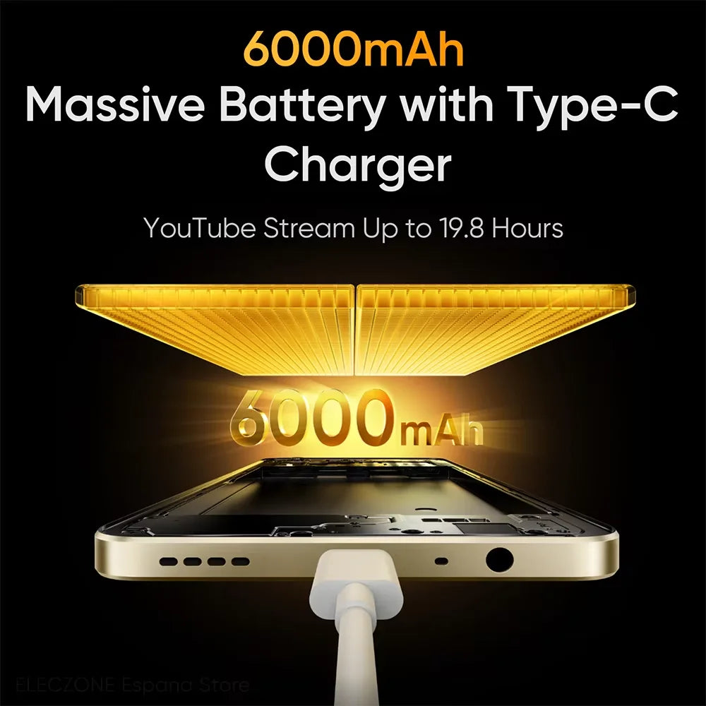 Realme Note 70T Smartphone — 6,75" 90Hz, 6000 mAh, 13 MP IA, Octa-Core, IP54, Version Mondiale