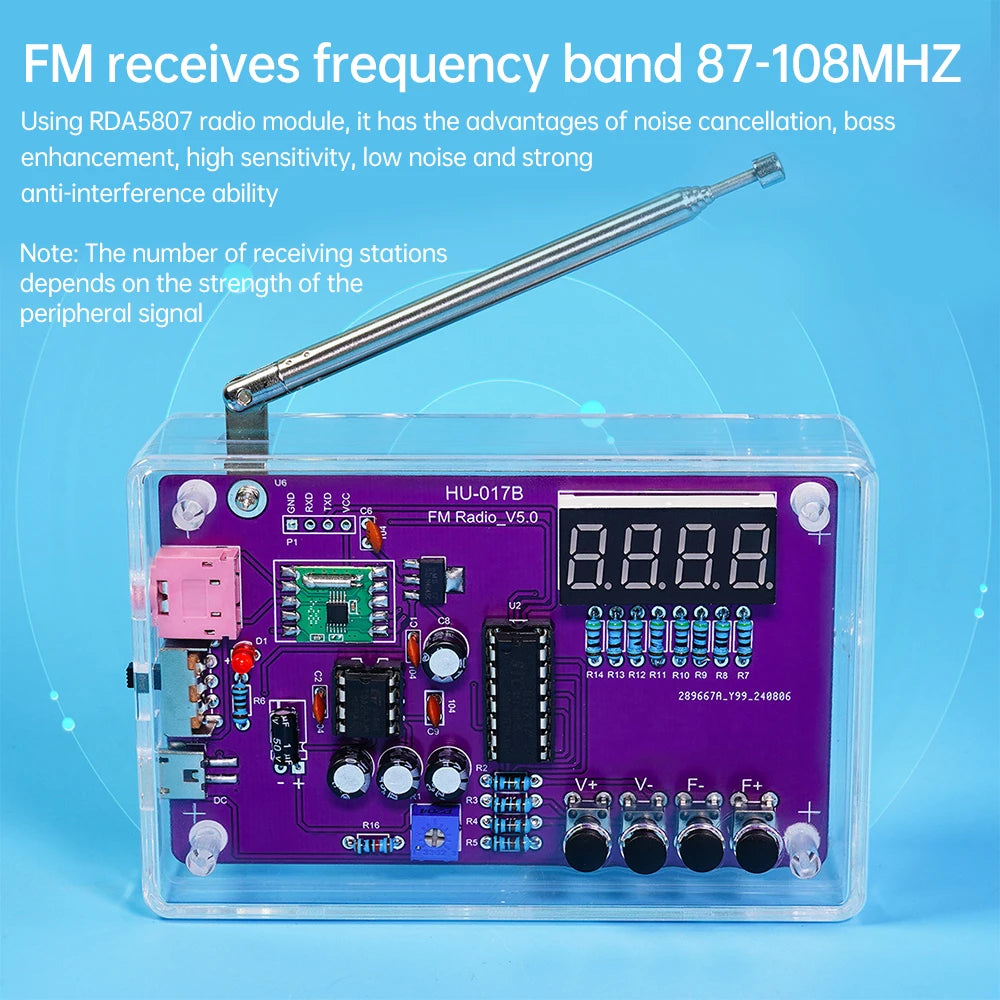 Kit électronique radio FM réglable avec affichage numérique, soudure de pratique de projet, mort, bricolage, 87-108MHz, RDA5807S