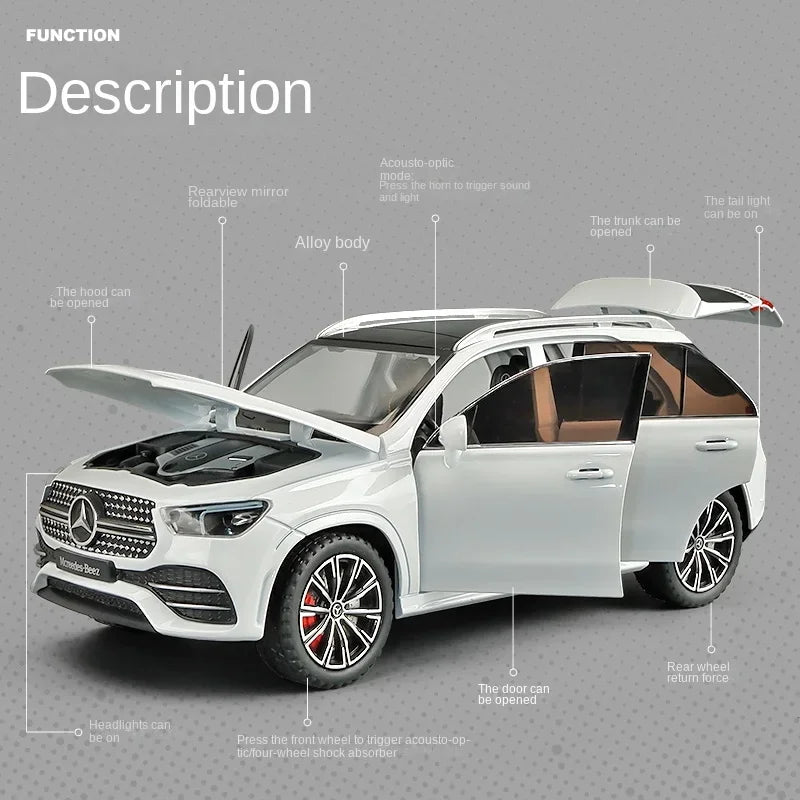 Benz GLE350 Diecast Metal SUV Model for Boys, Simulation Car Toys, Collective, 1:24, Inventory, Sound and Light, Gift