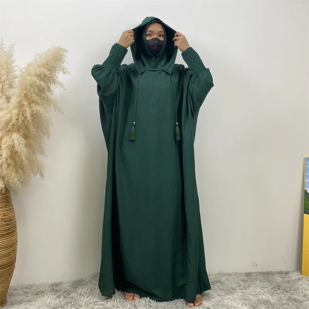 Femmes 12 couleurs Abayas musulman Ramadan vêtements de prière avec capuche Jalaba solide décontracté manches chauve-souris Robe arabe Eid Djellab