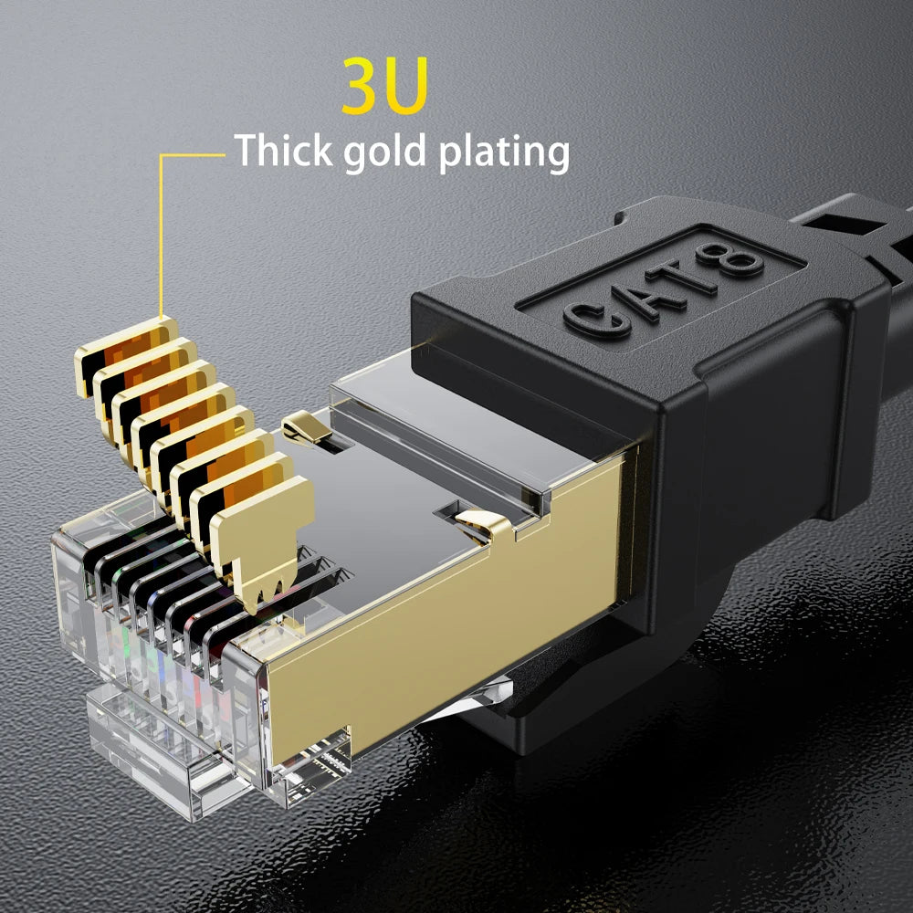 CAT 8 Ethernet Cable 40Gbps 2000MHz CAT8 RJ45 Flat Network Lan Patch Cord 10m 15m 20m 30m 50ft 100ft for Router Modem PS 5/4