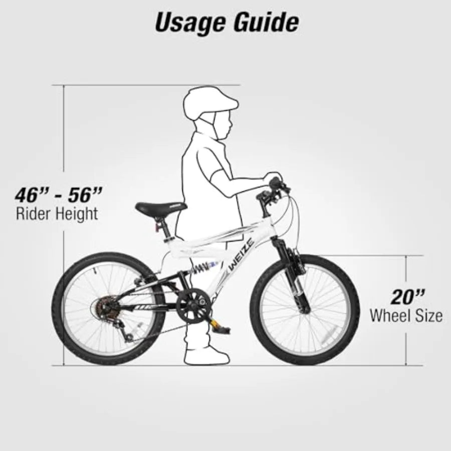 20 24 inch Mountain Bike 'Bikes for Boys and Girls Ages 6-14 with Full Dual Suspension 6-Speed Ste High Carbon Drivetrain