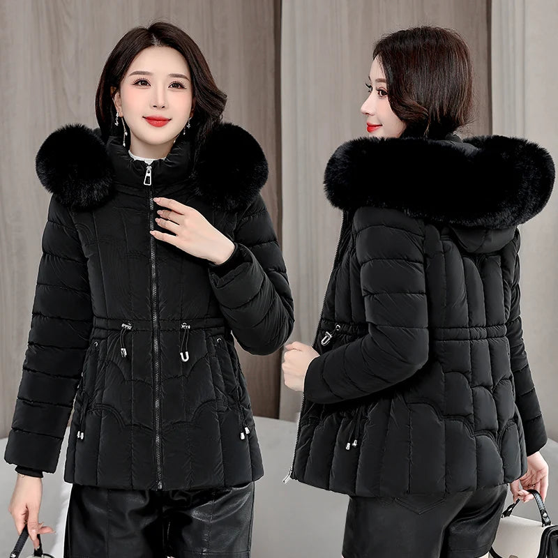Winter 2025 new down jacket women Parkas fashion high quality warm cotton padded coat ladies short hooded overcoat tops