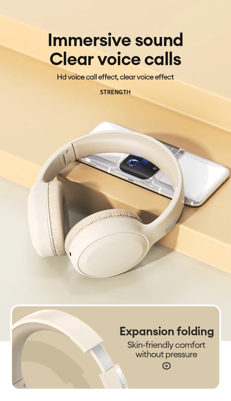 Auriculares Lenovo TH30 inalámbricos Bluetooth HiFi estéreo deportivos con micrófono, auriculares de música plegables, auriculares para juegos de baja latencia