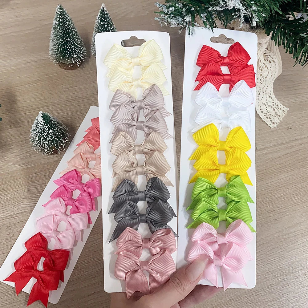 Pinces à cheveux avec nœuds pour enfants, couleur unie, pour bébés filles, ruban fait à la main, épingle à cheveux, Barrettes, accessoires pour cheveux du nouvel an, 10 pièces/ensemble