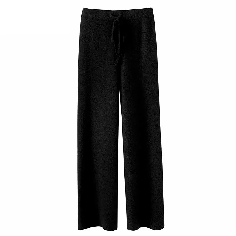 Autumn and Winter Temperament Wool High Waist Loose Wide Leg Pants Women Cloud Casual Soft Waxy Wool Straight Pants