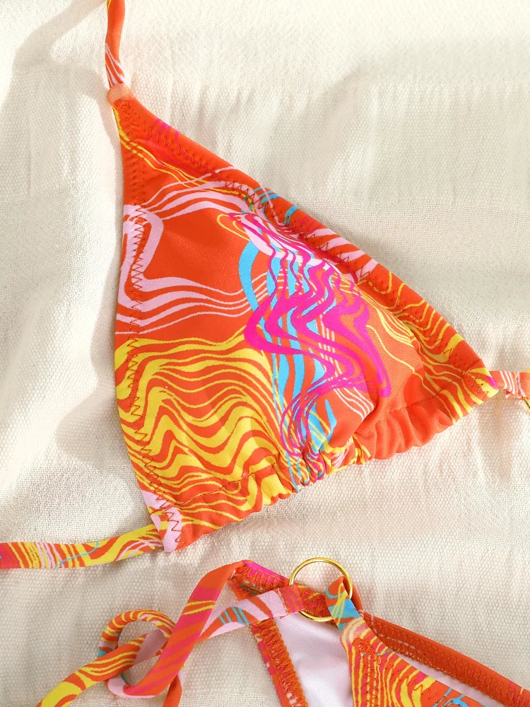 Sexy Triangle chaînes Bikini ensembles Micro tongs maillot de bain femmes maillot de bain Biquini pansements de plage maillot de bain imprimé string Bikini