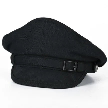 Retro Sailor Cap with Navy Visor for Men and Women, Canvas Spring Military Hat, Gray Eagle Belt, Locomotive Cap, 2024
