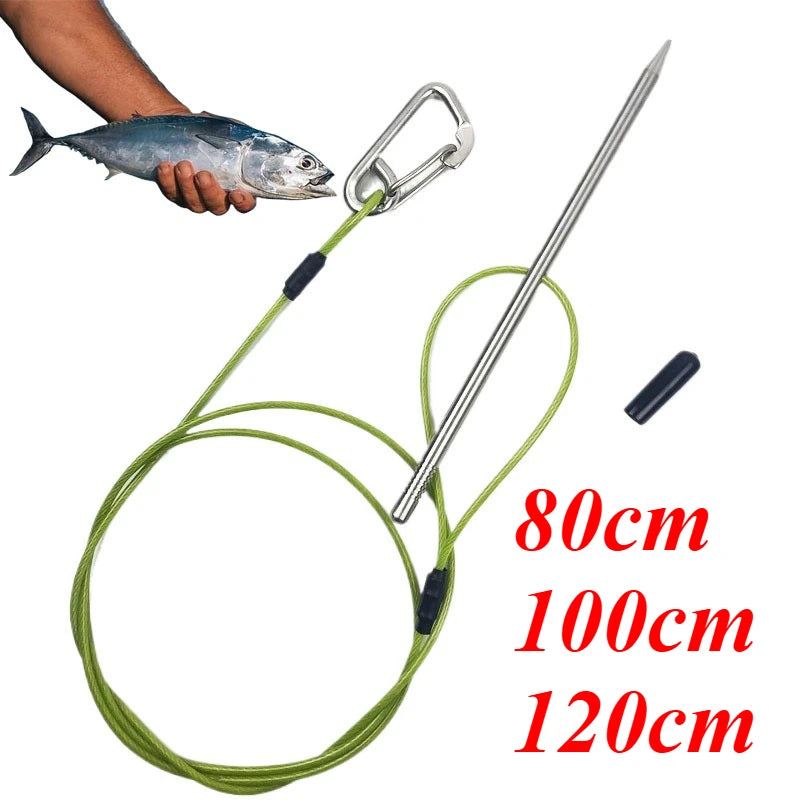Cordon de pêche sous-marine résistant à l'eau salée, aiguille en acier inoxydable 304 avec mousqueton pour la plongée et la pêche au lance-pierre