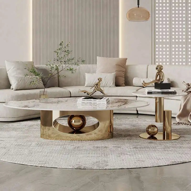Modern coffee tables marble effect Deluxe Nordic oval white metal side table Premium Low Lounge Tables home furniture