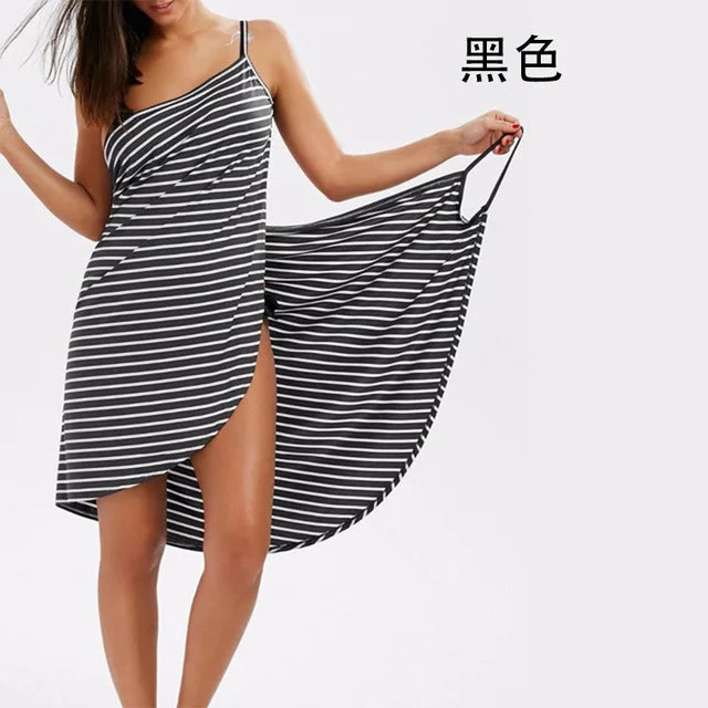 Bata de playa a rayas para mujer, toalla de baño redonda, ropa de tirantes, vestido de playa, vacaciones, natación