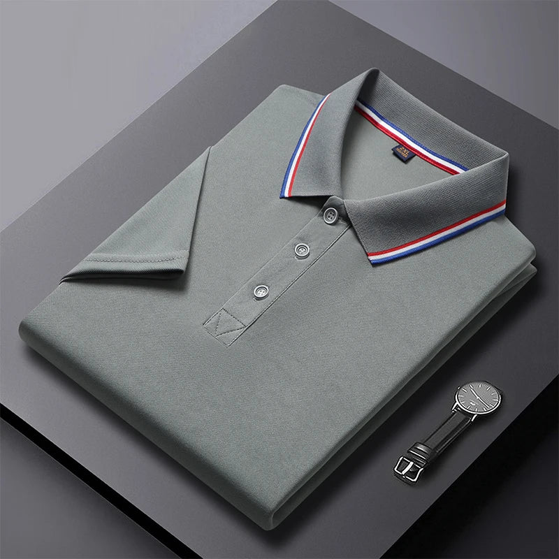 Polo de negocios de manga corta para hombre, top con cuello polo, camiseta casual, documento sólido, verano, 2024, 2024