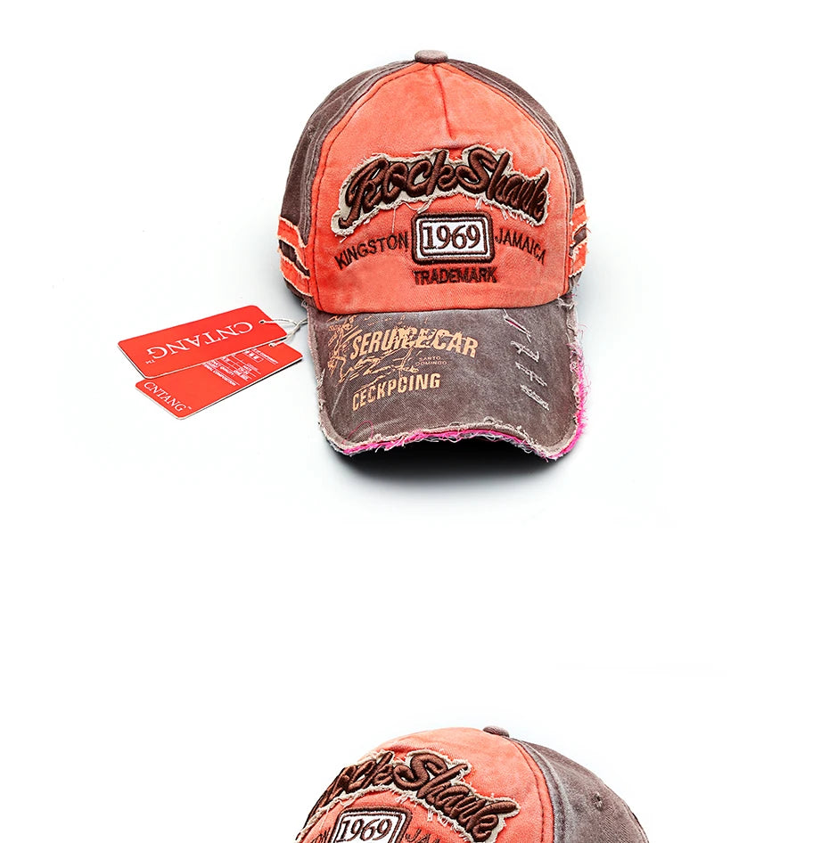 Casquette de baseball vintage lavée en coton — snapback, broderie, décontracté, unisexe