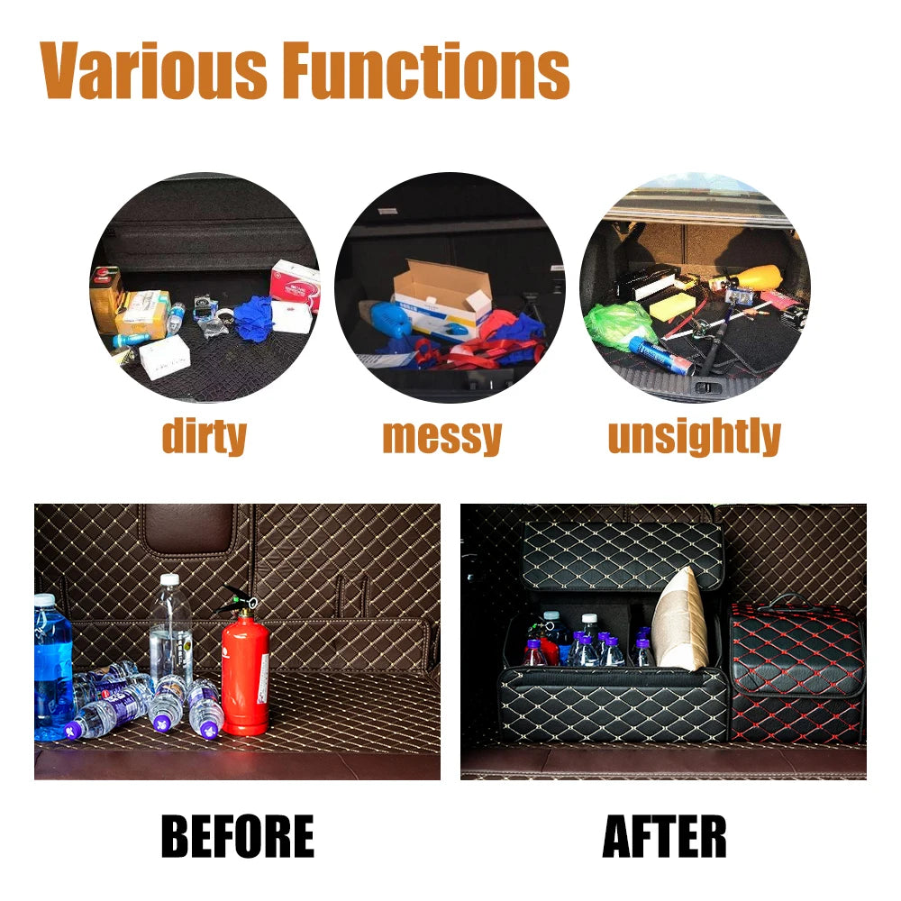 Car Trunk Storage Box, Large Capacity Automotive Multi-purpose Tools Storage Bag, Organizer, Foldable Leather for Emergency