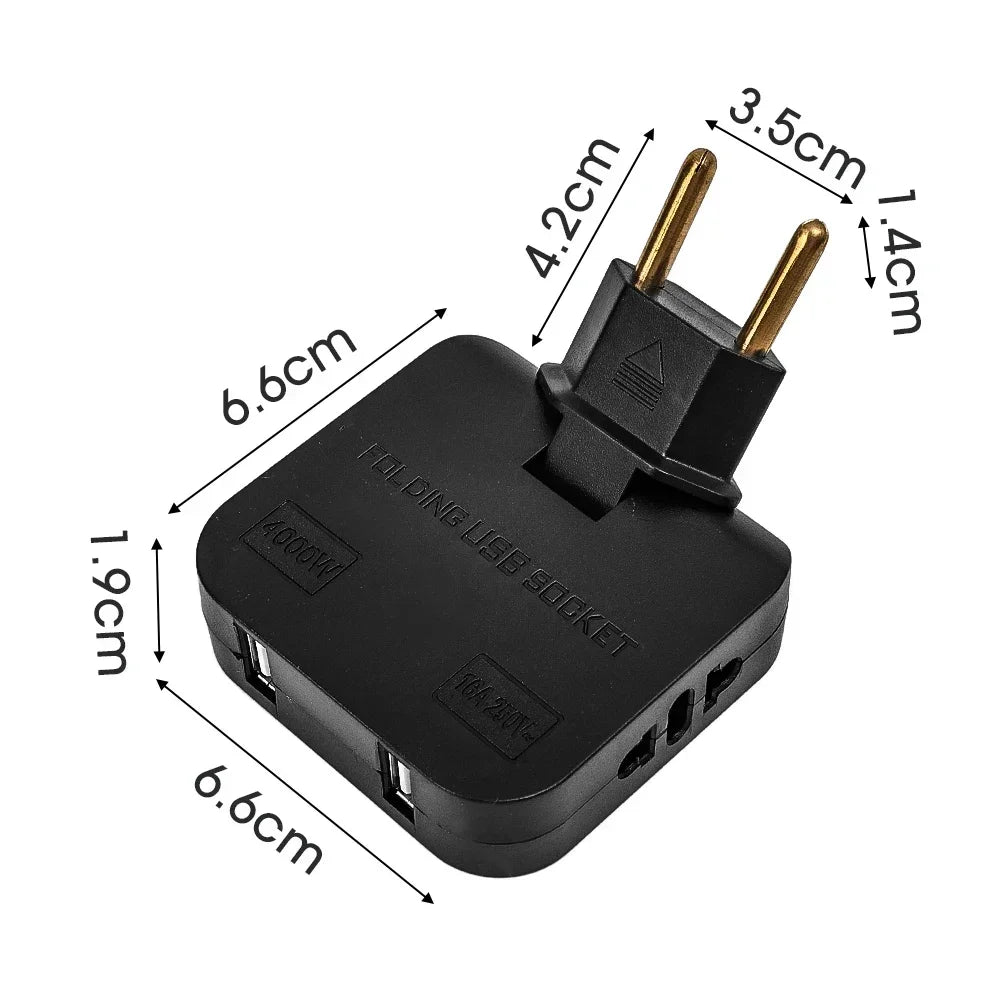 Convertisseur de prise UE 4 en 1 180 °   Prise rotative pour chargement de téléphone portable, 2 USB et 2 prises murales universelles AC, adaptateur secteur