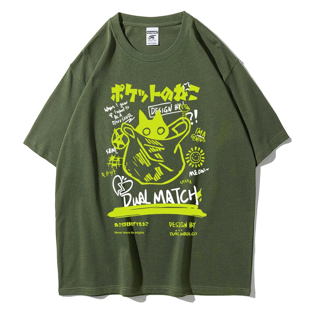 T-Shirt Chat Kawaii Harajuku — Couple Streetwear Y2K Manches Courtes 2024