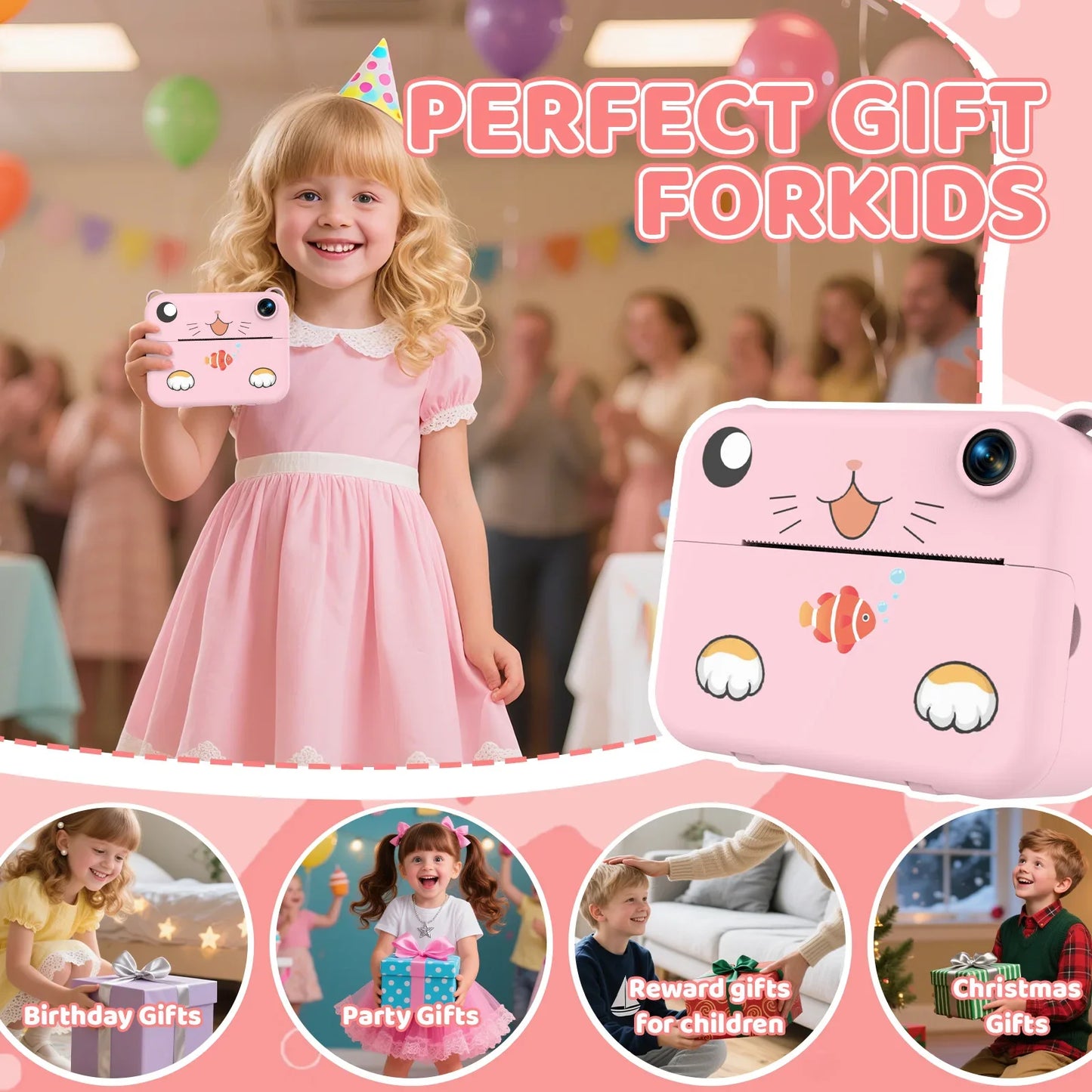 Cámara digital para niños, impresión instantánea, grabadora de vídeo HD, mini impresora térmica, los mejores regalos de fiesta de cumpleaños, 1080p