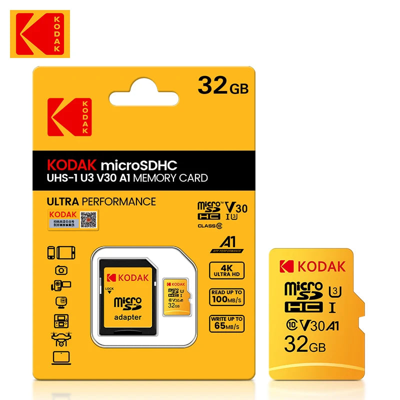 Original Kodak U3 A1 V30 MicroSD 128GB 32GB 64GB 256GB classe 10 cartes 32 64 128 256GB carte mémoire de téléphone vidéo