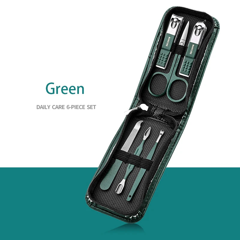 Manicure Set with Leather Case, Professional Pedicure and Facial Care Tools Kits, Stainless Steel Nail Clipper Sets, Gift, 6-9 Pieces