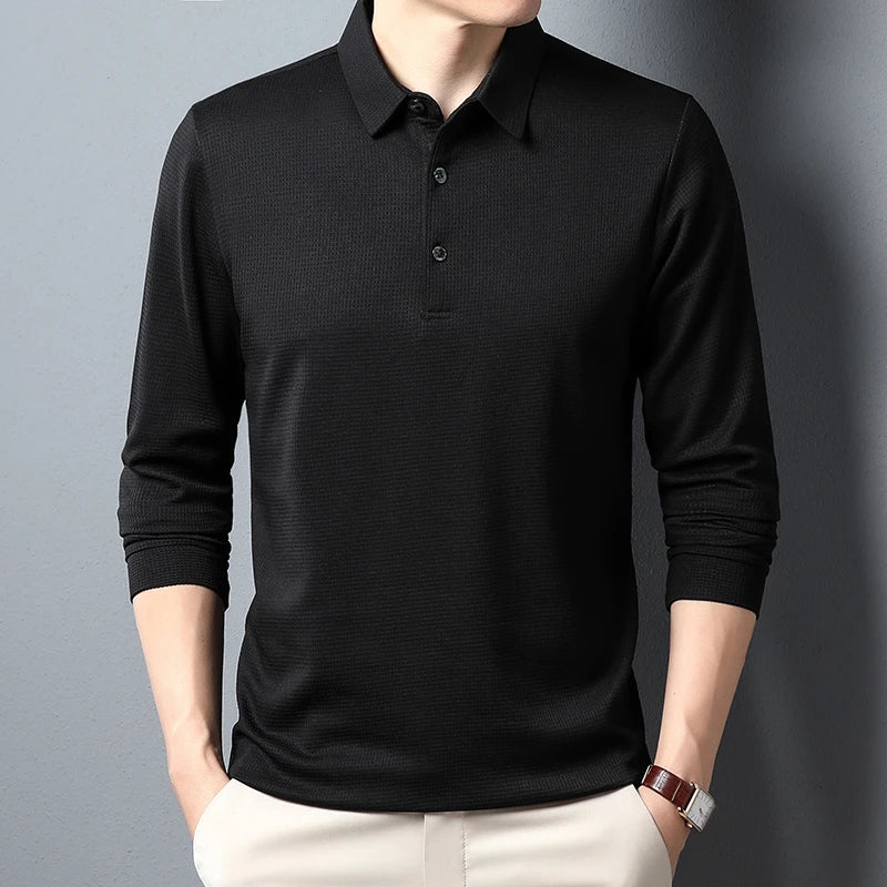 Polo de negocios informal de manga larga para hombre, camiseta cómoda de verano